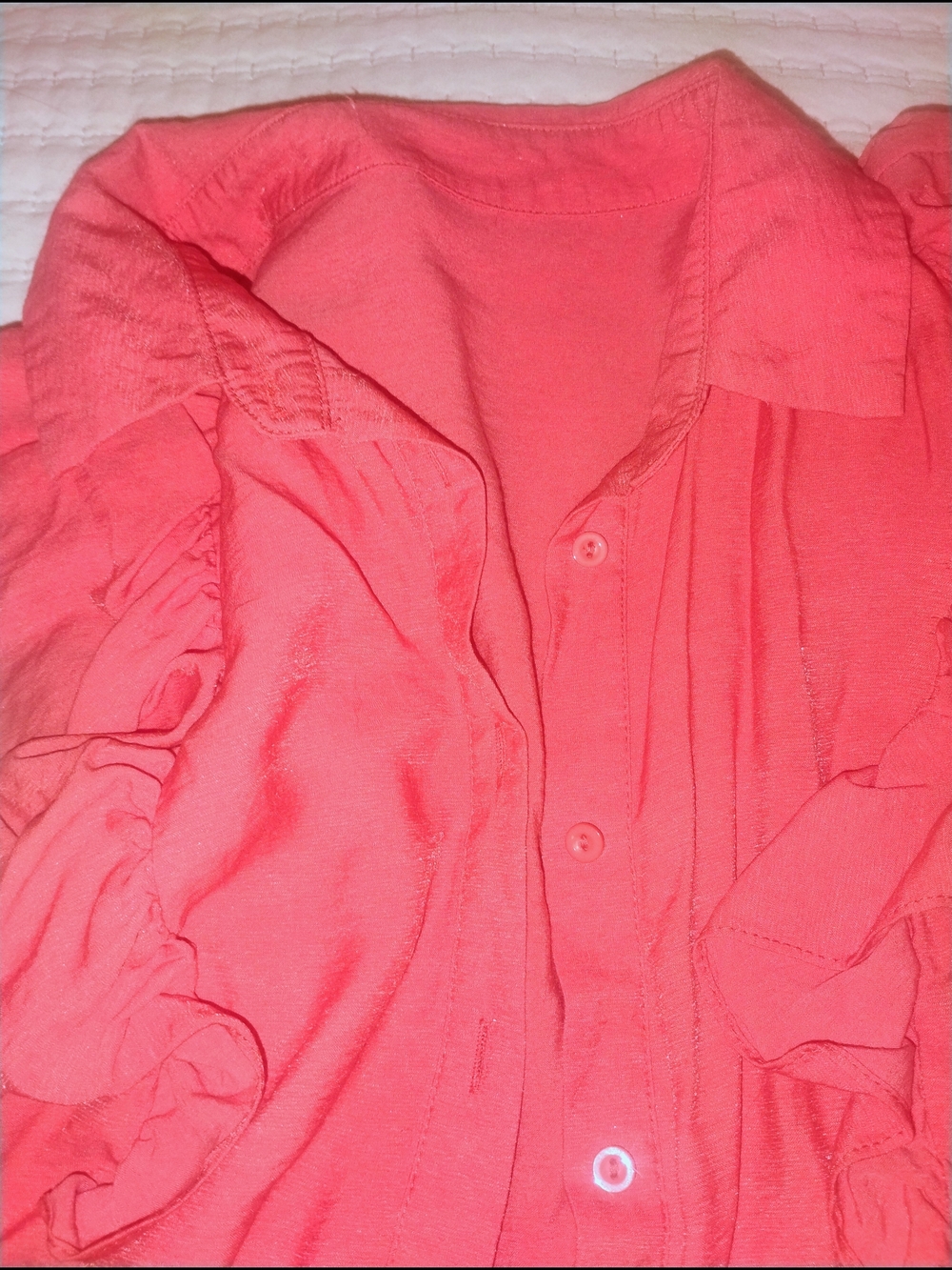 Women's Coral Ruffle Button-Front Blouse - Picture 4 of 4